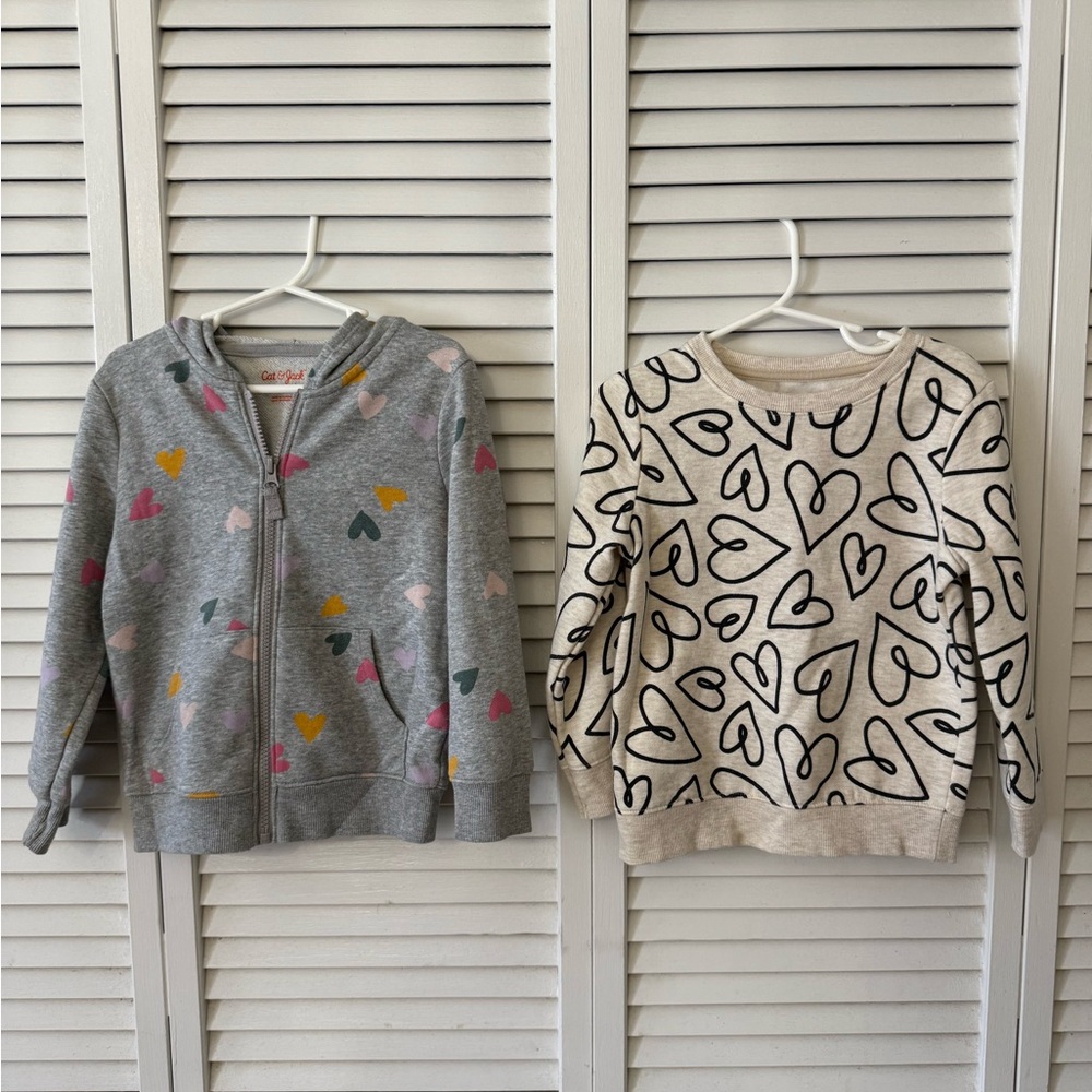 Cat & Jack Heart Print Gray Hoodie - Print Heart Cream Sweater